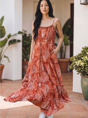 No Boundaries Rusty Coral Tiered Maxi Dress